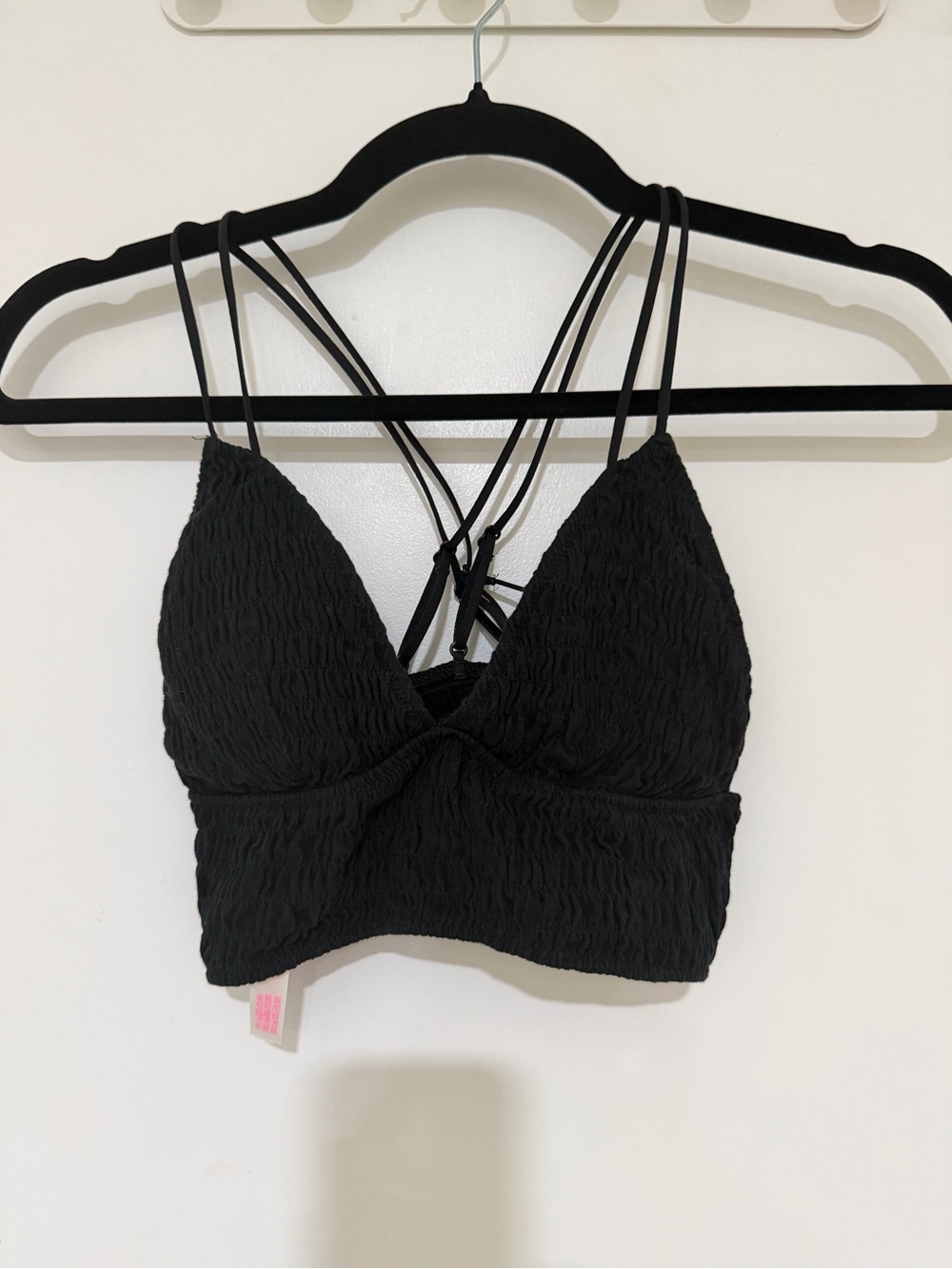 🔥🔥 PINK Victoria's Secret Black Crinkle Strappy Bralette!! 🔥🔥